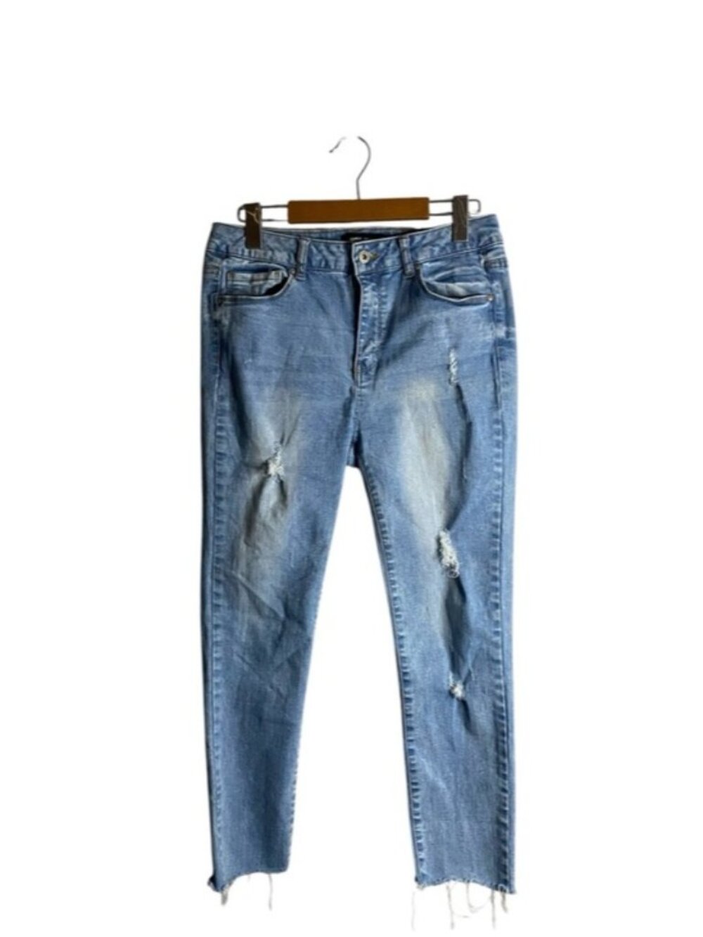 Wax Jeans Women’s Light Wash Distressed Raw Hem Crop Skinny Jeans